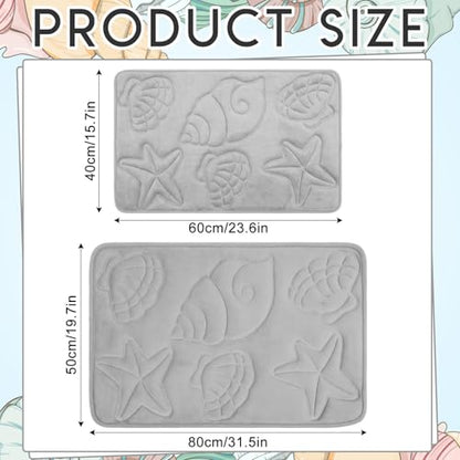 Tinideya Set of 2 Memory Foam Shell Starfish Bath Rugs Sets Ocean Beach Bathroom Mat Soft Absorbent Non Slip Floor Carpet for Coastal Bedroom Living Room Kitchen Entryway Indoor Decorations