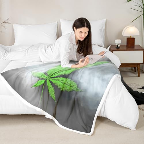 Erosebridal Leaves Flannel Blanket,Leaf Sherpa Blanket, Herb Botanical Bed Blanket for Kid Teens Boys Teens, Grey Grunge Style Plush Blanket, Green Baby 30"x40" - color: Jcxs946, size: Baby(30"x40")