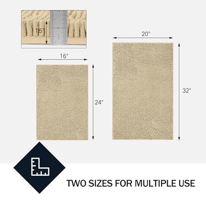 LINLA Bathroom Rugs Sets 2 Piece, Absorbent Soft Chenille Bath Mat, Beige | Non-Slip ,Quick Dry, Washable, Carpet Mats for Floor, Tub and Shower,32" x 20"/24" x 17" - color: Beige