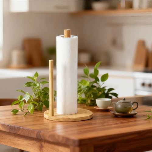 4 Pcs Bamboo Paper Towel Holder, Natural Bamboo Wooden Countertop Standing Paper Towel Holder, Free-Standing Kitchen Roll Hanger Rack for Dining Table Bathroom Bedroom Living Room - color: 4pcs Set