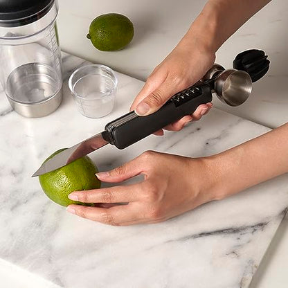 HOST All in One Bartender Multitool Set, 10 in 1 Bar Tool with Strainer, Muddler, Reamer, Jigger, Stirrer, Zester, Corkscrew, Opener, Knife and Channel Knife for Camping, Travel and Outdoor Use - style: Bar10der 10 in 1 Tool