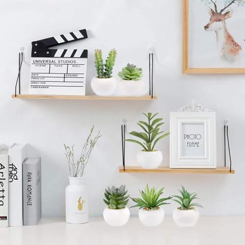 GREENTIME 6 Pcs Artificial Succulents in Ceramic Pots Small Fake Plants | Mini Faux Succulents Zero Maintenance for Indoor Bathroom Office Desk Bedroom Living Room Table Shelf Kitchen Windowsill - color: Green-white Round Pot