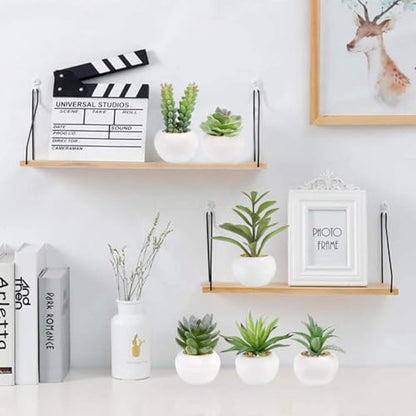 GREENTIME 6 Pcs Artificial Succulents in Ceramic Pots Small Fake Plants | Mini Faux Succulents Zero Maintenance for Indoor Bathroom Office Desk Bedroom Living Room Table Shelf Kitchen Windowsill - color: Green-white Round Pot