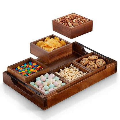 Modular Serving Tray - Acacia | Serving Platter Snack Tray | For Party Hosting - Trays for Serving Food, Charcuterie, Fruit Platter Tray for Parties, Appetizer Dishes & Dessert Trays