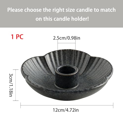 Ceramic Taper Candle Holder, 4.72 in Polished Round Base Tray | Use with incense or palo santo to create a calm tabletop setting for dinners, meditation or seasonal displays. - color: Black