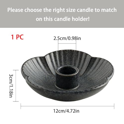 Ceramic Taper Candle Holder, 4.72 in Polished Round Base Tray | Use with incense or palo santo to create a calm tabletop setting for dinners, meditation or seasonal displays. - color: Black