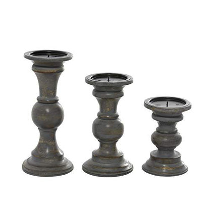 Deco 79 Wood Decorative Candle Holder Candle Stand, Set of 3 Candlestick Holder 6", 8", 10"H, Dark Gray