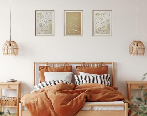 UPWOIGH Neutral Boho Line Art Framed Wall Art, 12 x 16 Inch, Set of 3 | Female Figure and Botanical Line Prints, Beige and Brown Earth Tones, Light Wood Frames for Bedroom, Office and Gallery Wall - color: Boho Brown