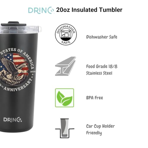 Drinco - 20 oz Stainless Steel Tumbler | Double Walled Vacuum Insulated Mug With Lid, 2 Straws, For Hot & Cold Drinks (20oz US 250 yrs) - color: 20oz US 250 yrs
