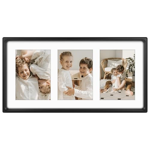 Golden State Art 5x7 Collage Picture Frame,Solid Wood & Real Glass,3 Photos | Multi Picture Frame for (3) 5x7 Photos or One 9x18 Print - Rounded Corner Design - Collage Wall Decor - Black - color: Black, size: 3 Openings 5x7
