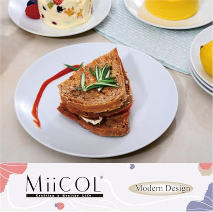 Miicol Ceramic Appetizer Plates Set of 6, White Dessert Plates 8 Inch, Small Dinner Plates, Modern Round Salad Plates, Porcelain Serving Dishes for Snack, Bread, Fruit, Microwave & Dishwasher Safe - color: White