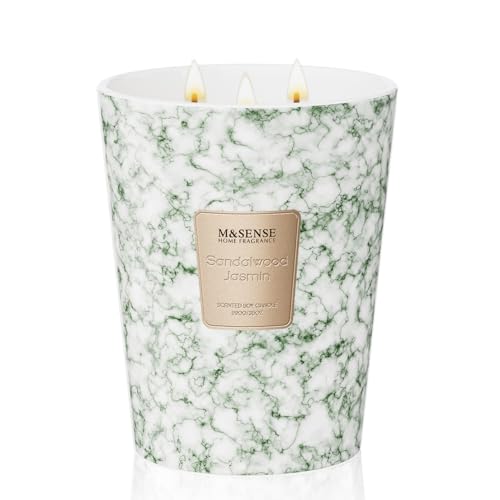 M&SENSE Extra Large Candle 35oz 150H SandalwoodJasmin Scented Candle,3 Wick Highly Scented Jar Candle, XL Candles Gift for Stress Relief, Meditation, Yoga - color: SandalwoodJasmin, size: Large