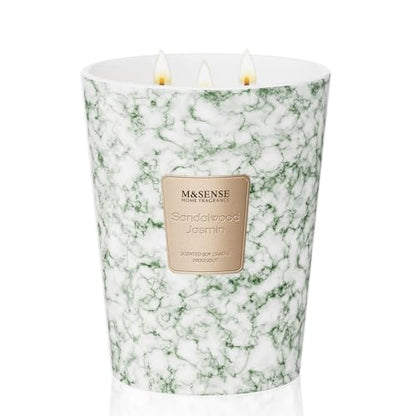 M&SENSE Extra Large Candle 35oz 150H SandalwoodJasmin Scented Candle,3 Wick Highly Scented Jar Candle, XL Candles Gift for Stress Relief, Meditation, Yoga - color: SandalwoodJasmin, size: Large