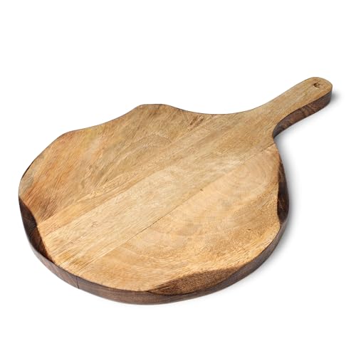 GoCraft Round Wooden Cutting Board | Mango Wood Pizza Peel | Chopping, Prep, Serve Board | Charcuterie Platter - 16" x 11"