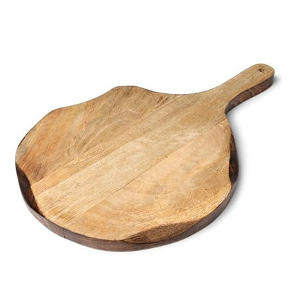 GoCraft Round Wooden Cutting Board | Mango Wood Pizza Peel | Chopping, Prep, Serve Board | Charcuterie Platter - 16" x 11"