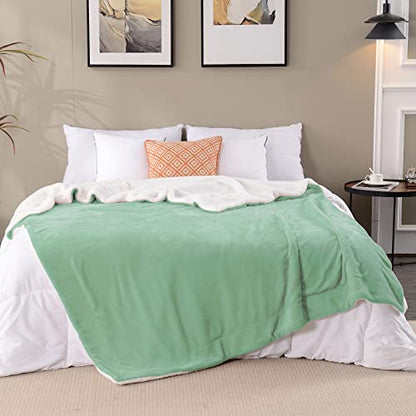 Sherpa Fleece Throw Blanket, Celadon, 50x60 inches | Double-Sided Super Soft Luxurious Plush Blanket Throw Size - color: Celadon, size: 50"×60"