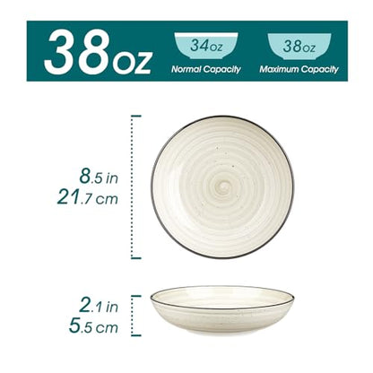 vancasso Bonbon Pasta Bowls Set of 6, 38 Oz Ceramic Salad Bowls, Wide and Shallow Bowls Set, Large Serving Bowls for Kitchen, Beige - color: Beige, size: 38 Oz