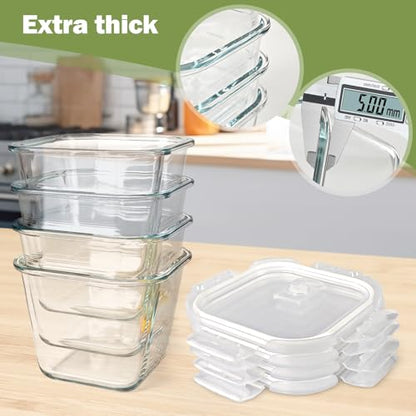 Borosilicate Glass Soup Containers with Lids, 4 Cup/32 oz, 4 Pack | Microwave Dishwasher Oven Freezer Safe | Airtight Leak Proof | Food Grade | Square Soup Meal Prep | Lunch | Food Storage Set - color: Transparent4