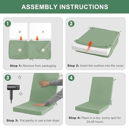 Summsun Patio Dining Chair Cushions 4-Pack, 20 x 20 Inch, Sage Green | High Back, High-Resilience Foam, Non-Slip Bottom, Water Resistant, Removable Cover, Tie Straps, Fit for Adirondack, Rocker - color: Sage Green