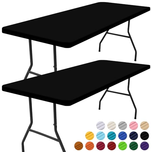 Smiry 2 Pack Rectangle Picnic Table Cloth, Waterproof Elastic Fitted Tablecloths, Washable Polyester Rectangular Patio Table Cover for Camping, Indoor and Outdoor (Black, 30"x48") - color: Black, size: 4FT - 30"X48"