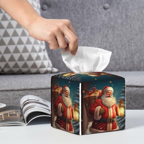 Christmas Santa Claus Tissue Box Cover Square,Merry Christmas Tissue Box Holder Waterproof Leather Facial Paper Organizer Dispenser for Bathroom Home Car Nightstand Vanity Desk - color: Color-25