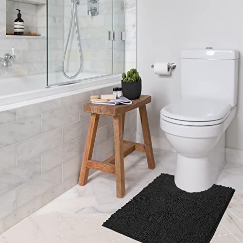 Luxury Black Bathroom Rugs - 2-Piece Set, Soft Plush Anti-Slip Bath Rug + U-Shaped Toilet Mat. Microfiber Shaggy Carpet, Super Absorbent - 36'' x 24'' + 24'' x 20'', Black - color: Black, size: 2 Piece Set - Large