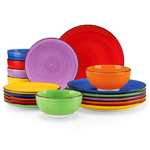 vancasso Bonita Dinnerware Set Multicolor Stoneware 18 Pieces Service for 6 | Handpainted Spirals Pattern Stoneware Plates and Bowls Set, Modern Round Dishes Sets, Microwave and Dishwasher Safe - color: Bonita Multicolor, size: Service for 6 (18 pcs)
