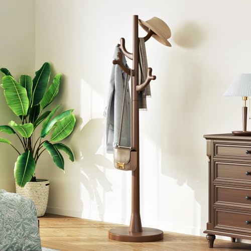 Uniclinens Coat Rack Freestanding Solid Wood Coat Tree Standing with 4 Hooks, Coat Rack Stand Creative Tree Branch-look (Walnut) - color: Walnut-2, size: Coat Tree
