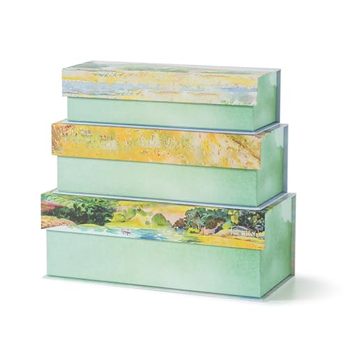 Soul & Lane Decorative Storage Boxes with Lids, Pastoral Tranquility | Set of 3, Cardboard, Magnetic Closure, For Home Décor & Documents, Memory Organizers for Keepsakes & Photos - color: Pastoral Tranquility