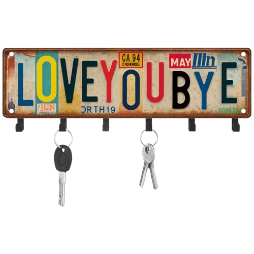 Key Holder Wall Mount Love You Bye Key Holder Hook Rack Organizer Hanger with 6 Hooks for Wall Express Love Art Sign Decor for Entryway Front Door(Vintage Style,11.8 x 4) - size: 11.8 x 4", style: Vintage Style