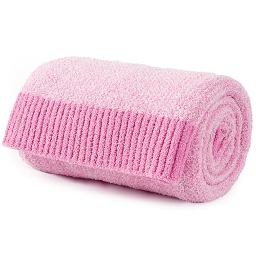Carriediosa Heather Throw Blanket 50x60, 400GSM Ultra Soft Microfiber | Hot Pink, Fuzzy Fluffy Cozy Plush Knit Knitted Throws, Lightweight Cute Preppy Fall Blankets for Couch, Bed - color: Heather - Hot Pink, size: 50" X 60"