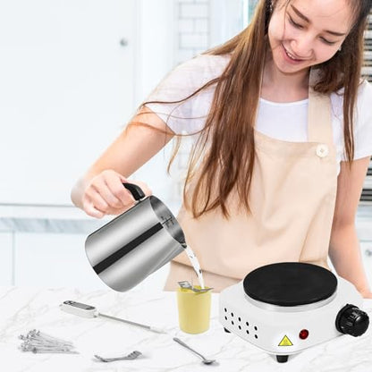 SAEUYVB Candle Making Kit/Supplies with Electric Hot Plate（White） | Wax Melter for Candle Making,Candle Making Supplies for Beginners with Pouring Pot,Hot Plate,Instruction Manual and More - color: white kit