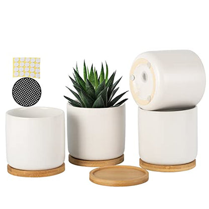 4 Inch Ceramic Plant Pot with Saucer, White Planters Pots with Drainage Hole and Mesh Pads for Succulent, Snake, Cactus, Herbs - 4 Packs(Plant Not Included) | White Planter Pot Set, Modern Indoor Outdoor Planters, for Succulent Snake Cactus Herbs, Plant N