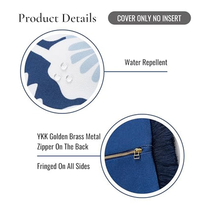 Hofdeco Premium Coastal Patio Indoor Outdoor Lumbar Pillow Cover Only, 12"x20" Water Repellent for Backyard, Couch, Navy Baby Blue Print Tropical Hisbucs Flowers - color: Navy Baby Blue Tropical Hisbucs Flowers 12"x20"