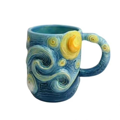 Ceramic Large Coffee Mug, 13oz 3D Handmade and Hand-painted Starry Sky Tea Cup
