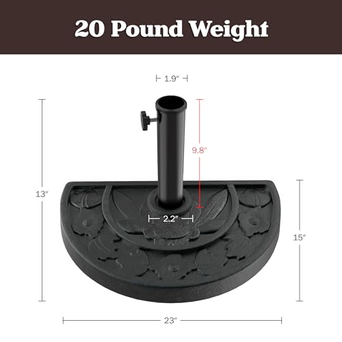 Half Round Umbrella Base - 20lb Weighted Semicircle Freestanding Resin and Concrete Umbrella Stand for Outdoor Use by Pure Garden (Black)