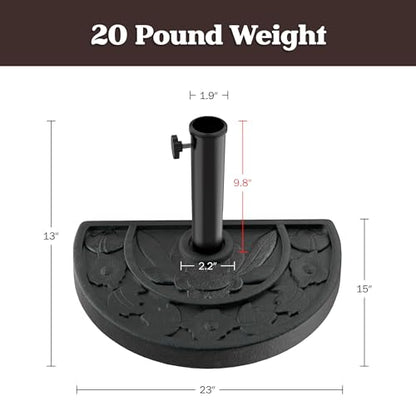 Half Round Umbrella Base - 20lb Weighted Semicircle Freestanding Resin and Concrete Umbrella Stand for Outdoor Use by Pure Garden (Black)