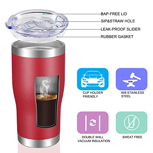 VEGOND 20oz Tumbler Stainless Steel Tumbler Cup with Lid And Straw Vacuum Insulated Double Wall Travel Coffee Mug(Brick Red 6 Pack) - color: Red, size: 6 Count (Pack of 1)