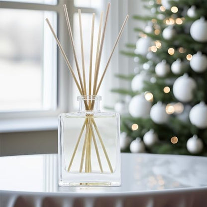 Reed Diffuser Set with Sticks, Oud - Bathroom Shelf Décor | Bergamot, Raspberry, Musk, Warm Amber, Made with Essential Oils, Sleek Rectangular Refillable Glass Bottle - color: Oud