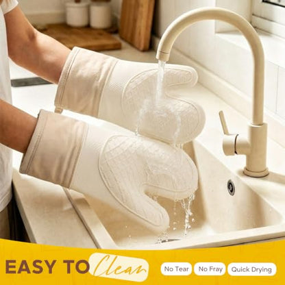 Silicone Oven Mitts 2 PCS, Heat Resistant Non-Slip Cotton Lining for Baking | 11.3 "x 7" 500 ° F White