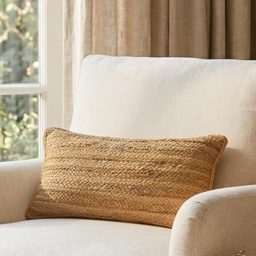 The Fine Living Co. Jute Throw Pillow Covers 20x12, Jute Decor Natural 1Pc | Braided Hand Woven Decorative Pillow Cover for Couch, Boho Jute Decor, Living Room Decor, Indoor Outdoor Pillow Cover - color: Natural 20x12