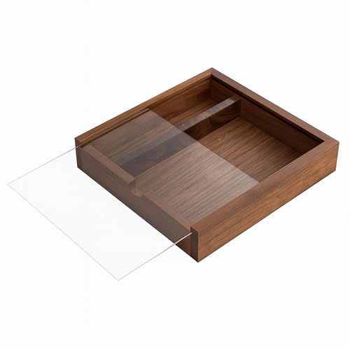 Walnut Wood Keepsake Box with Clear Acrylic Lid, Handmade Storage Box for Jewelry, Photos, Collectibles, Gifts (6.7 x 6.7 x 1.38 Inches) - color: Walnut Box-YKL+DHH-17*17CM