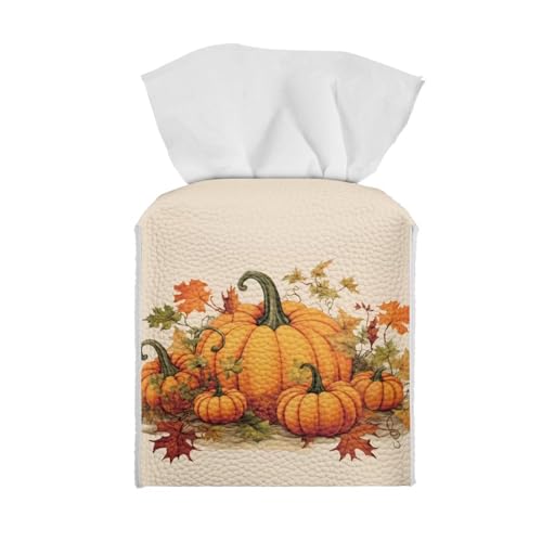 Fall Pumpkin Tissue Box Holder Square PU Leather Box Cover Facial Tissue Covers Cube Napkin Organizer Dispenser for Bedroom Office Bathroom Decor - color: Fall Pumpkin