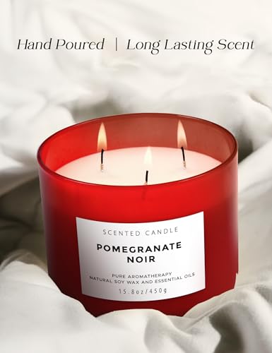 Pomegranate Noir Scented Soy Candle - Large 3-Wick Candle for Home 15.8 oz | Fruity Scented Candle, Pomegranate With Pineapple, Black Currant And Vanilla Notes, Red Scented Candle For Home, Gift Ready