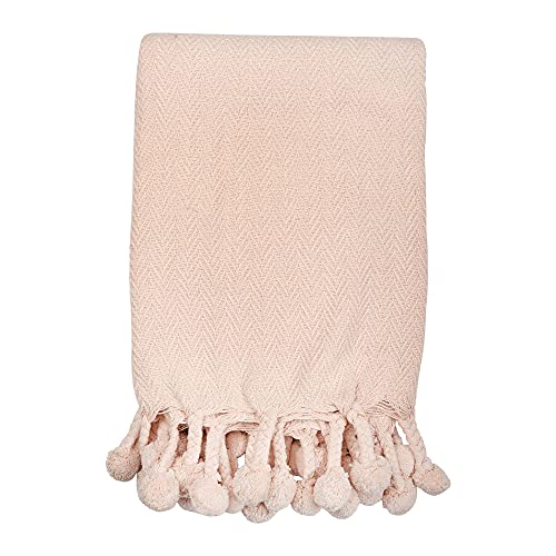 Main + Mesa Woven Cotton Pom Pom Throw - color: Blush