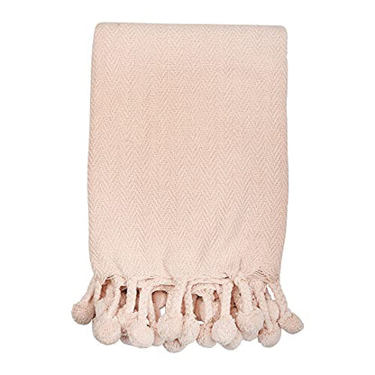 Main + Mesa Woven Cotton Pom Pom Throw - color: Blush