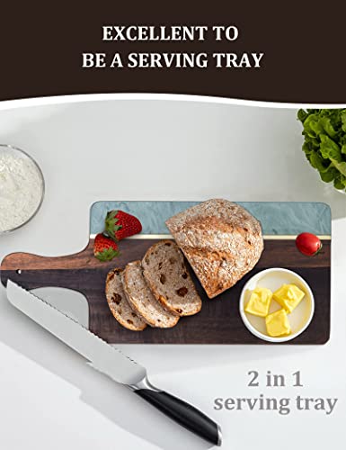Cutting Board with Marble and Wood, 16.5”X 7” Cheese Board with Handle,Serving board for Bread, Cheese, Meat, Fruits, and Vegetables, Charcuterie Boards for Kitchen as Serving Trays