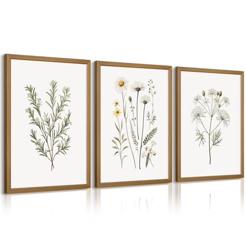 Botanical Wall Art Flower Wall Decor Vintage Wildflower Canvas Wall Art Set of 3 Watercolor Plant Pictures Boho Floral art Prints Farmhouse Artwork for Room Bedroom 16x24 Inch Wood Framed - color: Wild Flowers Art Prints, size: 24"L x 16"W, style: Framed
