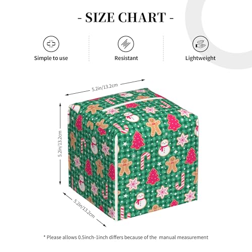 Christmas Gingerbread and Snowman Tissue Box Cover Square,Merry Christmas Snowflakes Candy Canes Tissue Box Holder Waterproof Leather Facial Paper Organizer for Car Bathroom Nightstand Vanity Desk - color: Color-24