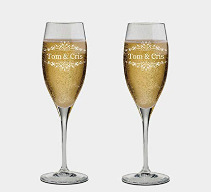 Set of 2 Personalized Wedding Champagne Flutes with Box - Mr and Mrs Design - Engraved Champagne Glasses for Bride and Groom Flutes for Wedding - color: Wedding-09, style: Glasses + Gift Box